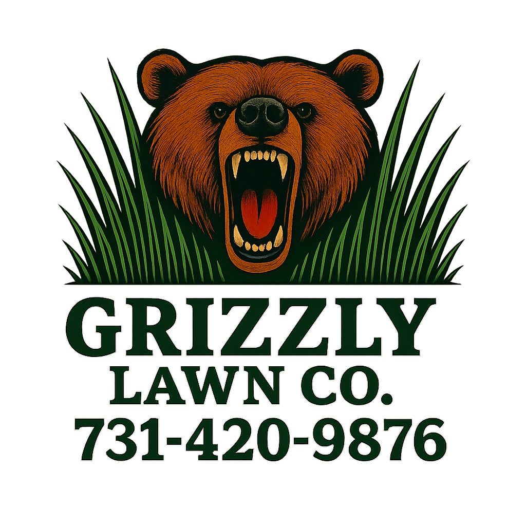 Grizzly Lawn Co. roaring bear logo