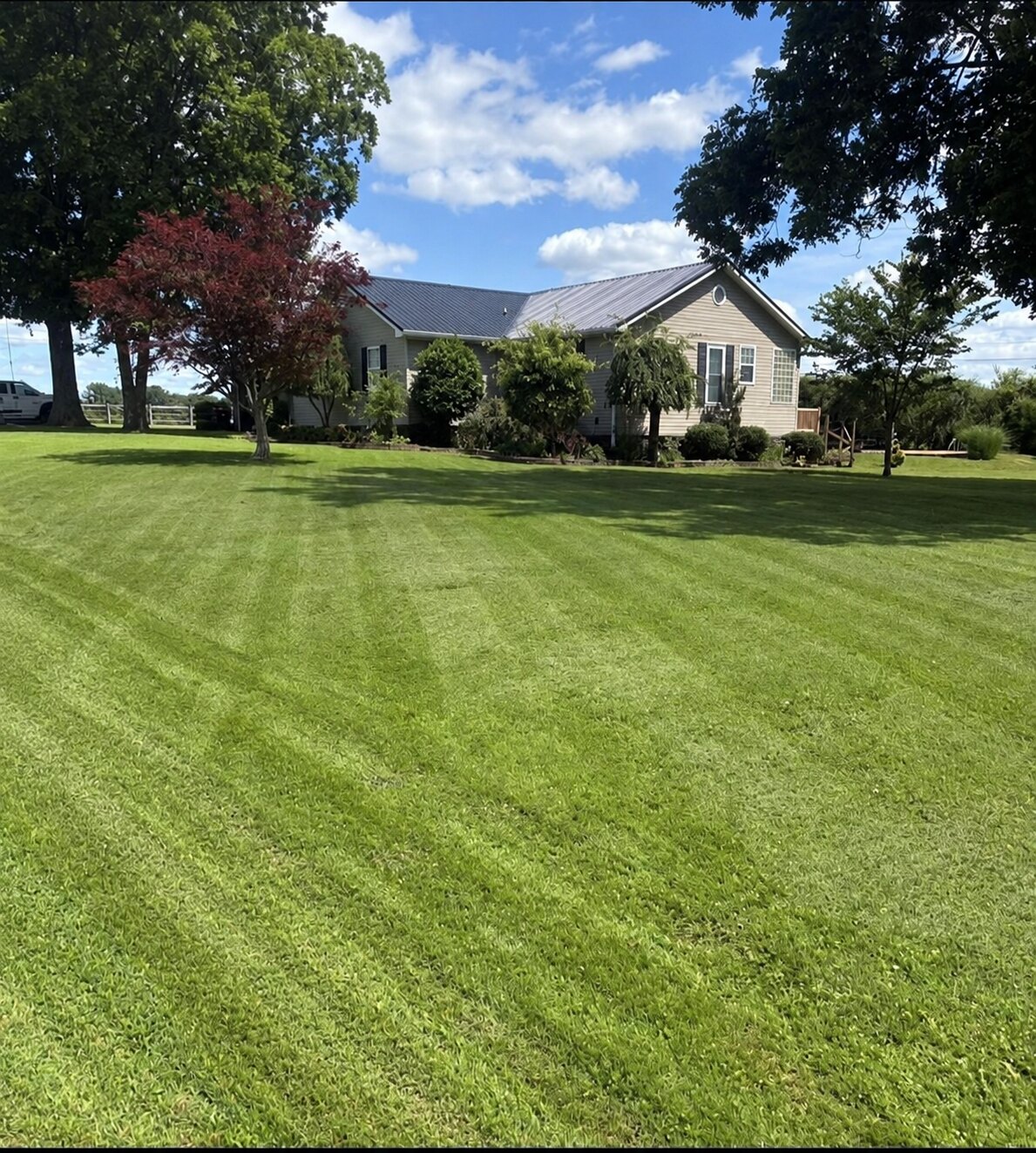 Large freshly maintained lawn and home cared for by Grizzly Lawn Co.